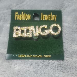 Fashion Jewelry Gold and Clear Crystal 'BINGO' Letter Pin Brooch